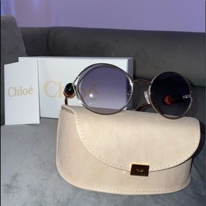 Chloé Round Sunglasses with Gradient Purple Lenses and Gold Frame